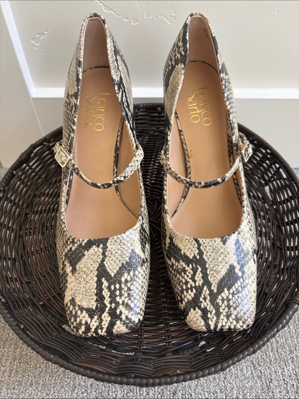 Franco Sarto Snake-Print Mary Jane Pumps in Black & Cream